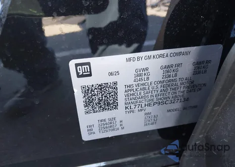 2025 Chevrolet Trax Fwd Lt from USA, damaged, VIN KL77LHEP9SC327134